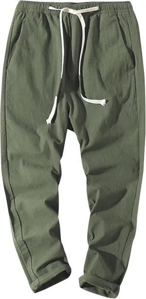 Linen Pants Men Relaxed Fit Drawstring Waist Lounge Pants with Pockets Summer Casual Comfy Big and Tall Work Pants