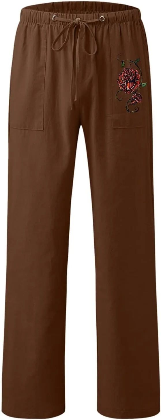 Linen Pants Women Summer Cropped Straight Leg Crop Pants Ladies Casual Long Loose Pant Slacks Women's Wide Leg Linen
