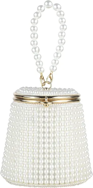 Linkidea Women Beaded Pearl Purse, Mini Evening Clutch Bag, Small Lady Party Prom Wedding Handmade Handle Handbag