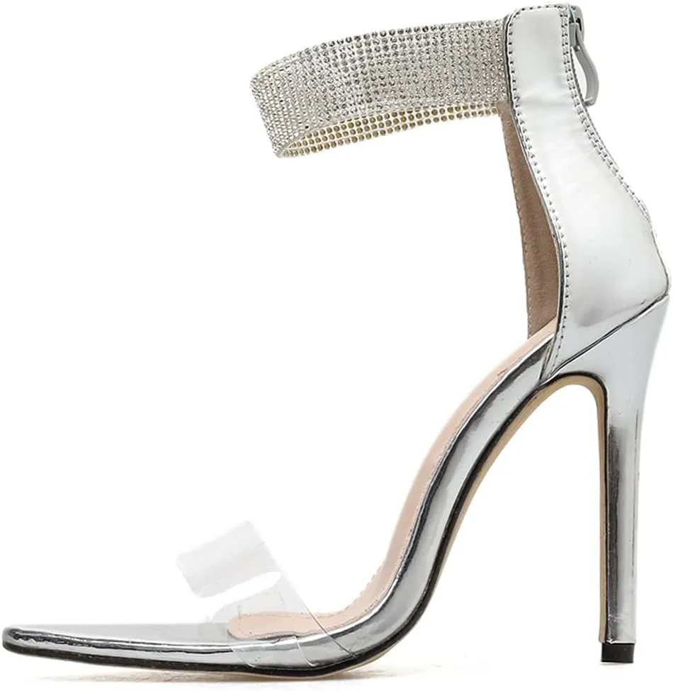 LizFoYa Women Chic Pointed Toe Sandal High Heels Girls Transparent Lucite Strap Evening Party Club Dance Stiletto Heels