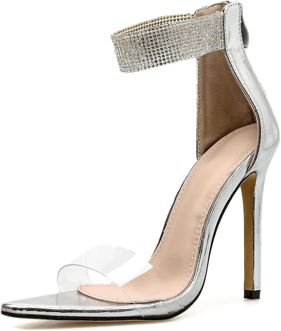 LizFoYa Women Chic Pointed Toe Sandal High Heels Girls Transparent Lucite Strap Evening Party Club Dance Stiletto Heels