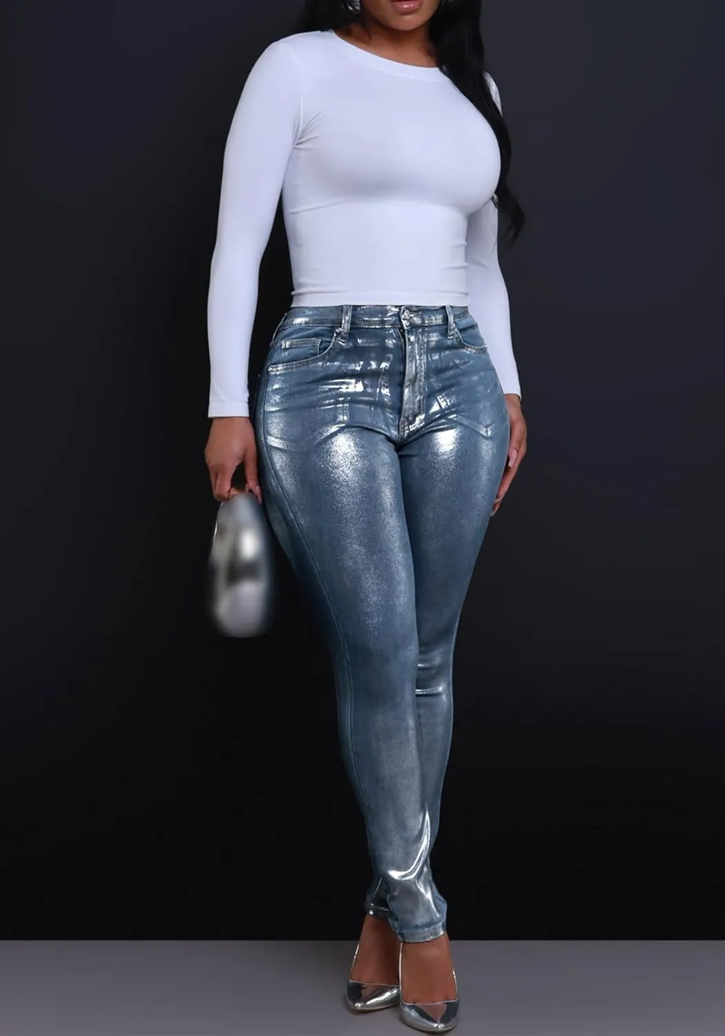 LKOUS Women's High Waist Stretchy Skinny Jeans,Trendy Slim Fit Denim Pants with Pockets