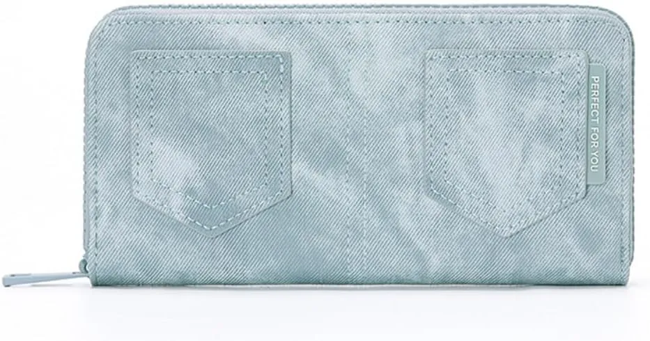 Long Wristlet Wallet For Men and Women, PU Leather Clutch with Phone Holder and Zipper Pocket, Denim Texture Purse