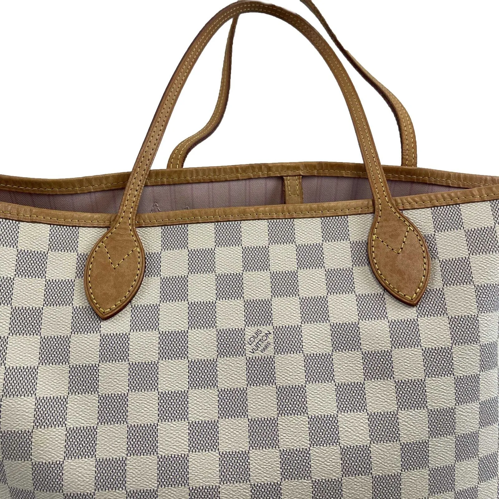 Louis Vuitton Neverfull MM Damier Azur W/Pouch White Handbag
