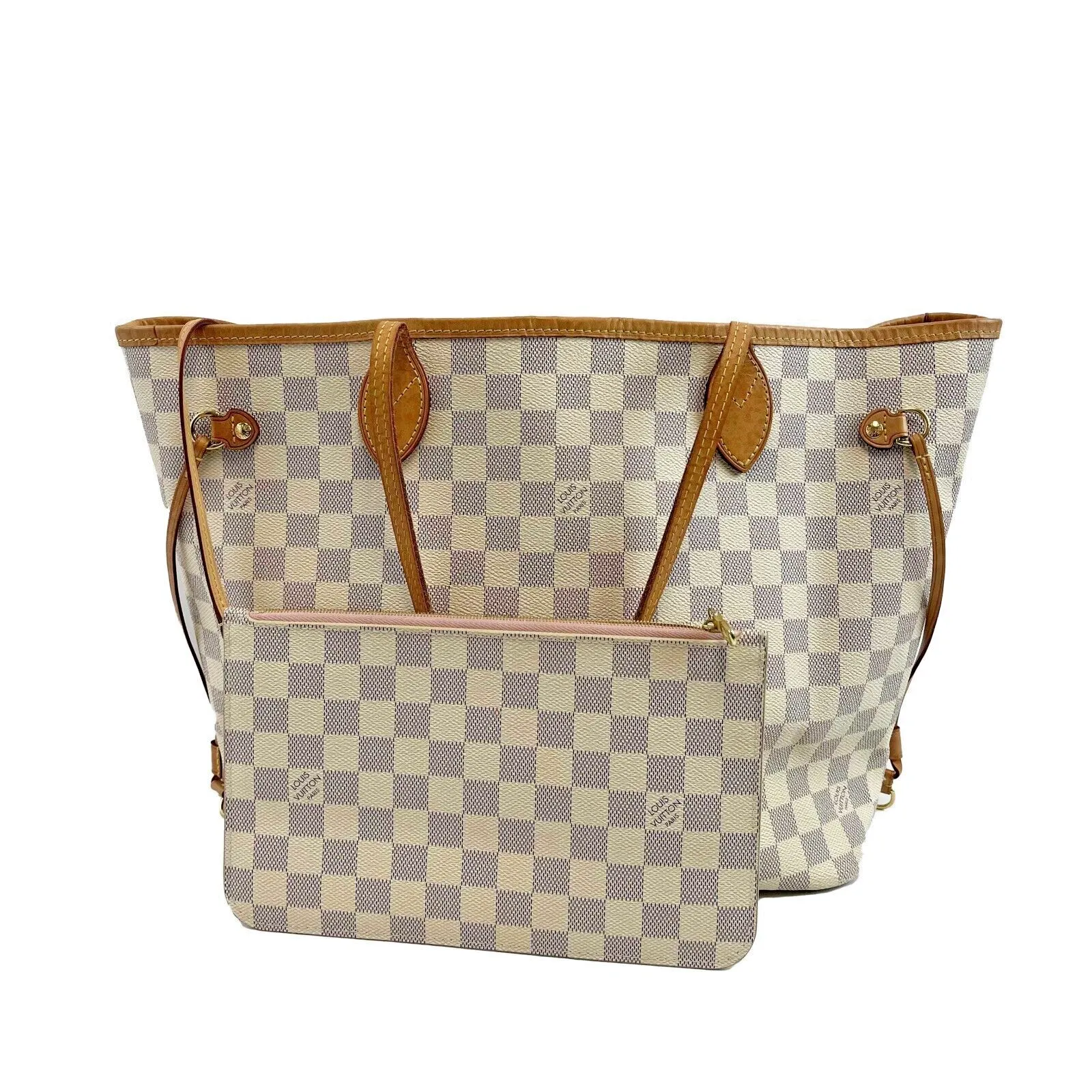 Louis Vuitton Neverfull MM Damier Azur W/Pouch White Handbag
