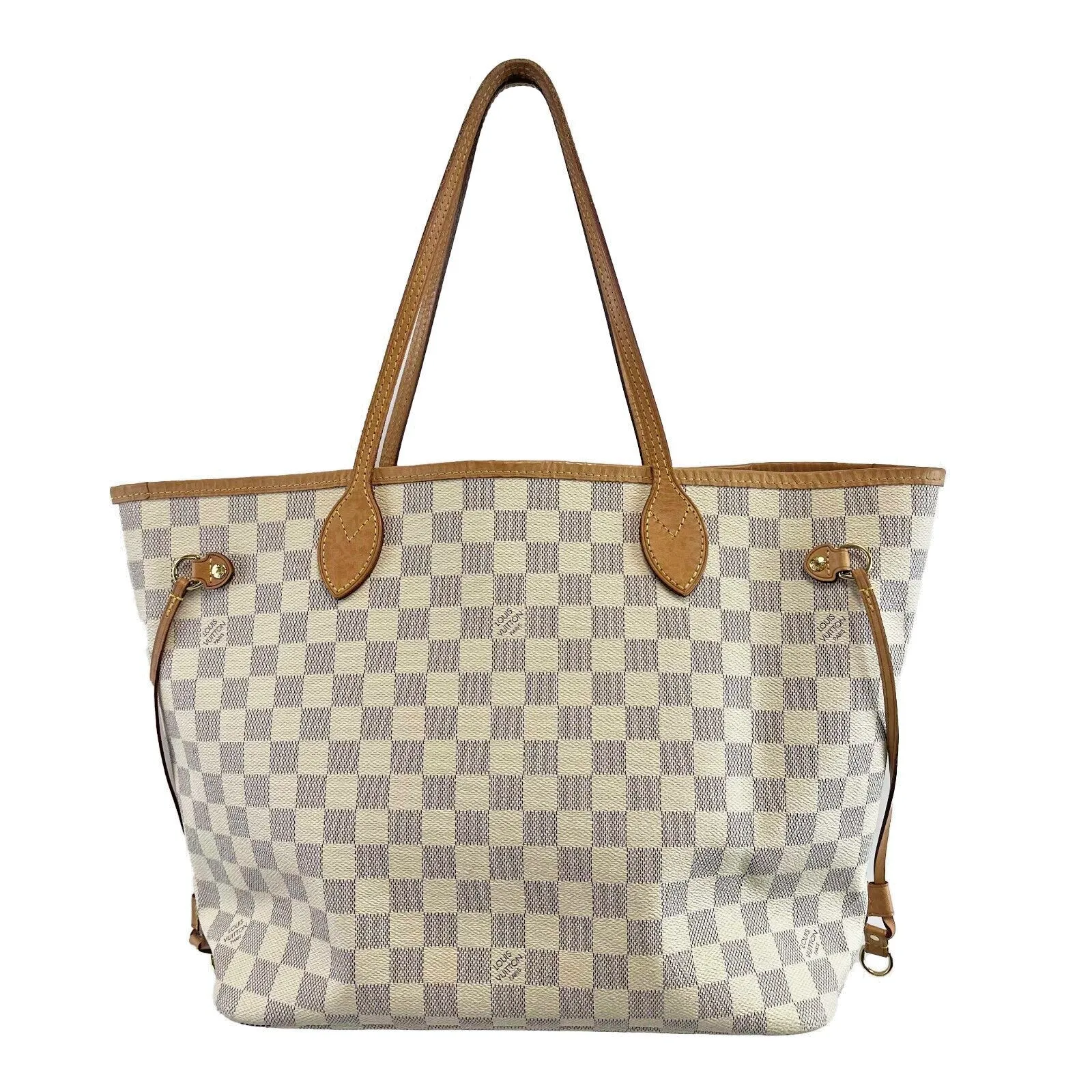 Louis Vuitton Neverfull MM Damier Azur W/Pouch White Handbag