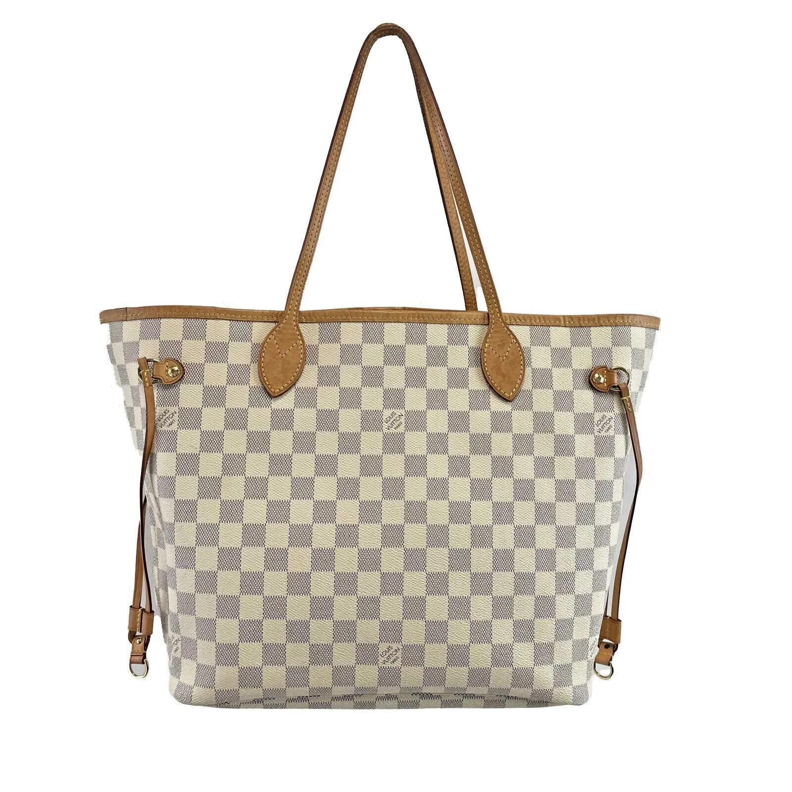 Louis Vuitton Neverfull MM Damier Azur W/Pouch White Handbag