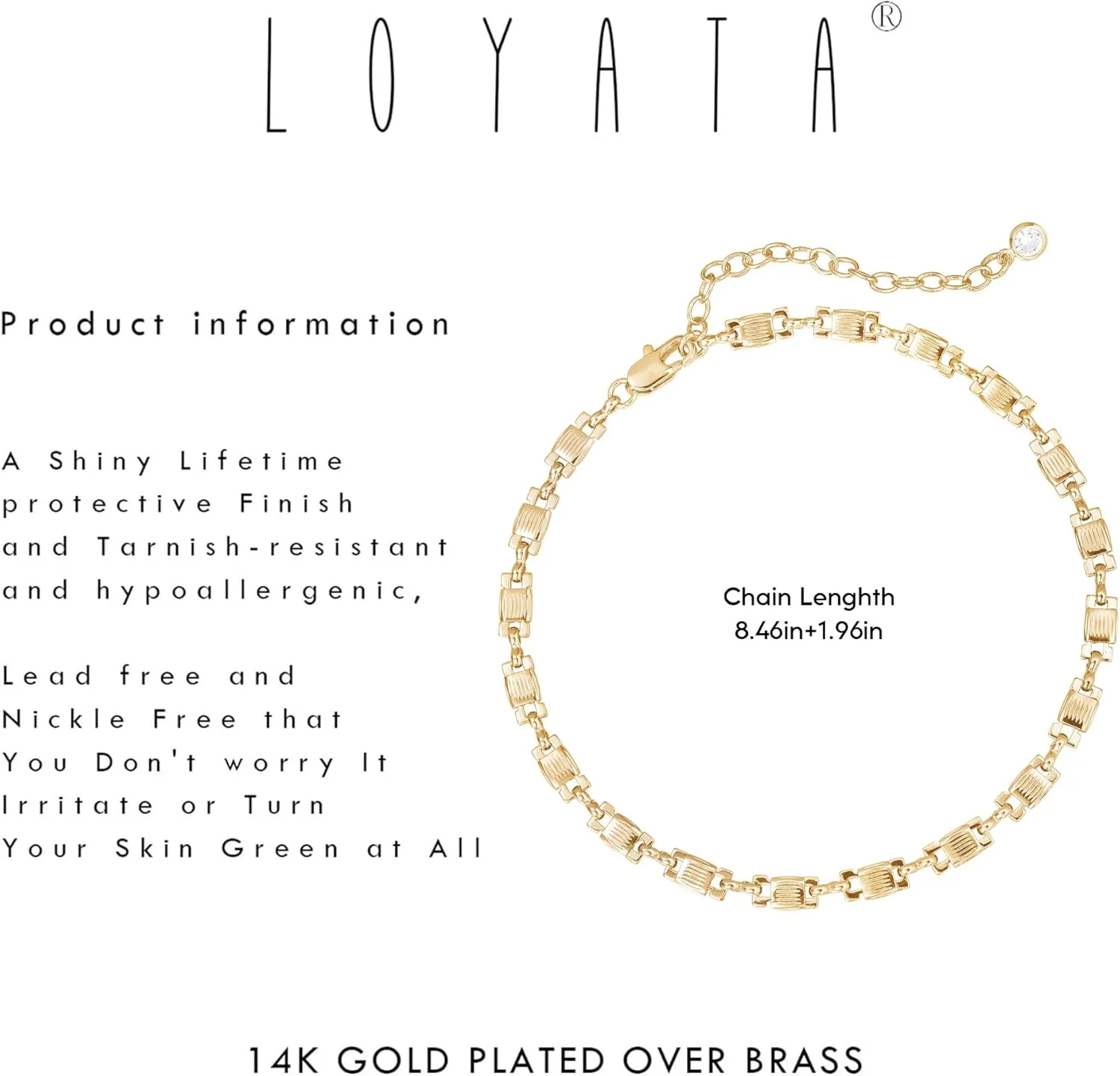 LOYATA Anklet Bracelet 14K Gold Plated Dainty Anklet Chain Waterproof Gold Chain Anklet for Women Cuban Beach Anklet Jewelry Gifts for Women