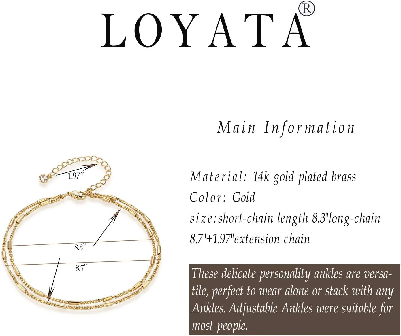 LOYATA Dainty Ankle Bracelet,14K Gold Plated Tiny Bead Anklet Dainty White Cubic Zirconia Cross Tassel Foot Chain Cute Lucky Moon Evil Eye Foot Jewelry Boho Anklets for Women