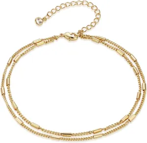 LOYATA Dainty Ankle Bracelet,14K Gold Plated Tiny Bead Anklet Dainty White Cubic Zirconia Cross Tassel Foot Chain Cute Lucky Moon Evil Eye Foot Jewelry Boho Anklets for Women