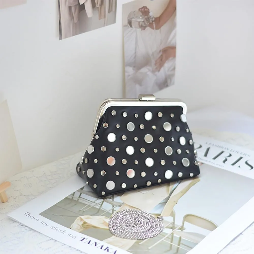 Luxury Women's Evening Clutch Bag Punk Wedding Purse Rivets Coin Crossbody Shoulder Purse with Detachable Chain Party