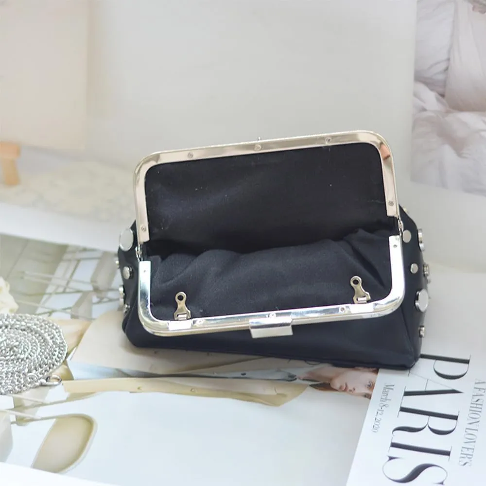 Luxury Women's Evening Clutch Bag Punk Wedding Purse Rivets Coin Crossbody Shoulder Purse with Detachable Chain Party