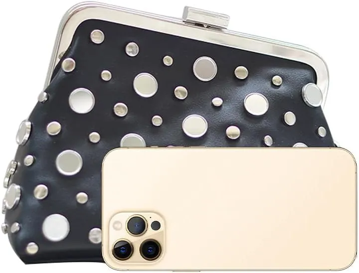 Luxury Women's Evening Clutch Bag Punk Wedding Purse Rivets Coin Crossbody Shoulder Purse with Detachable Chain Party
