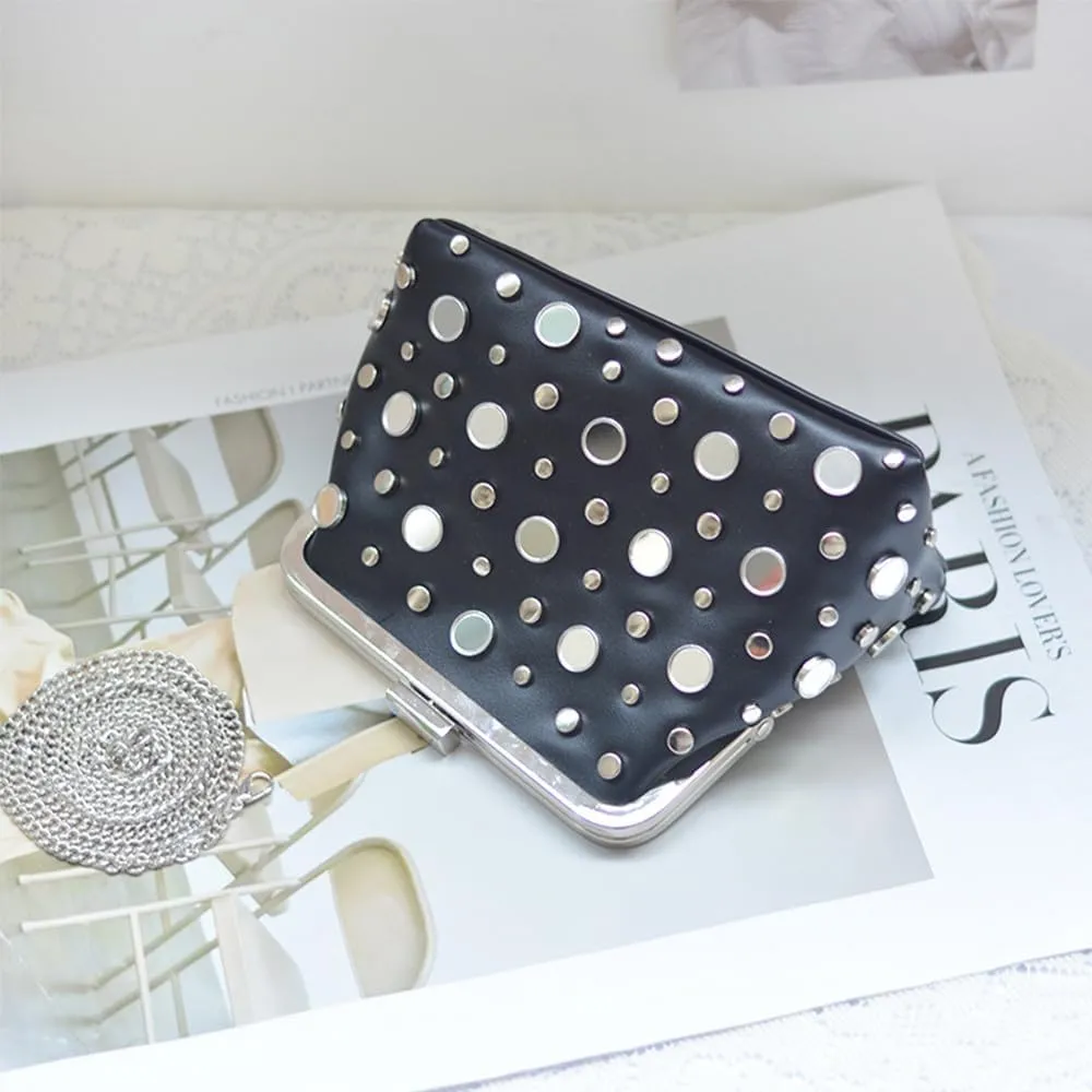 Luxury Women's Evening Clutch Bag Punk Wedding Purse Rivets Coin Crossbody Shoulder Purse with Detachable Chain Party