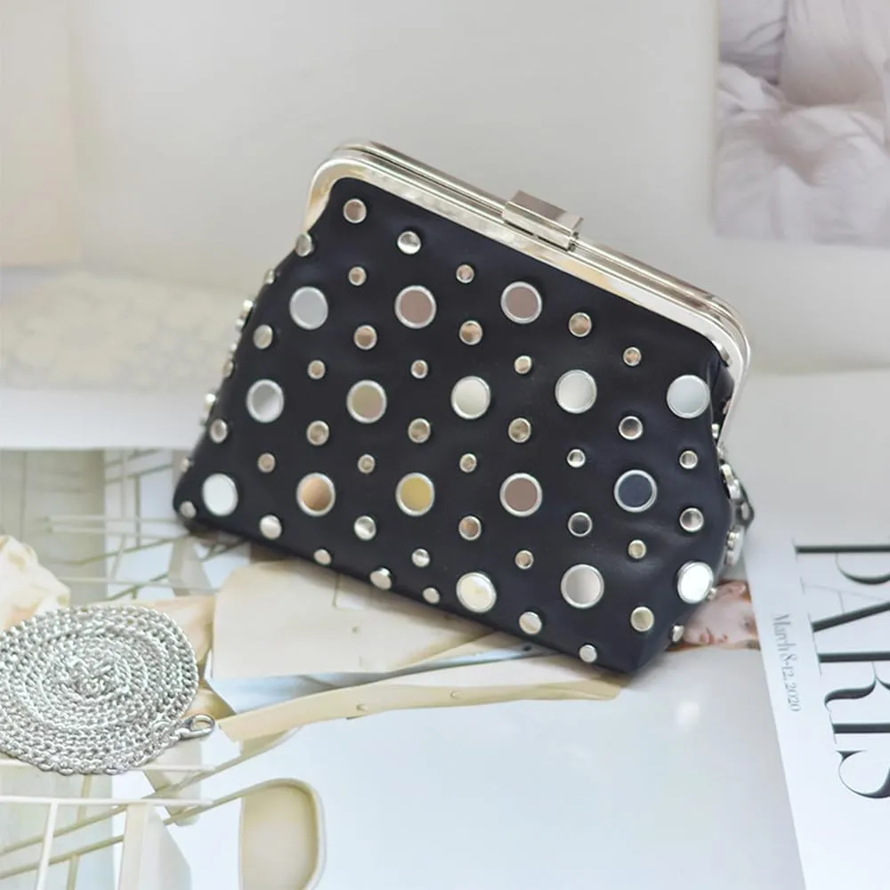 Luxury Women's Evening Clutch Bag Punk Wedding Purse Rivets Coin Crossbody Shoulder Purse with Detachable Chain Party
