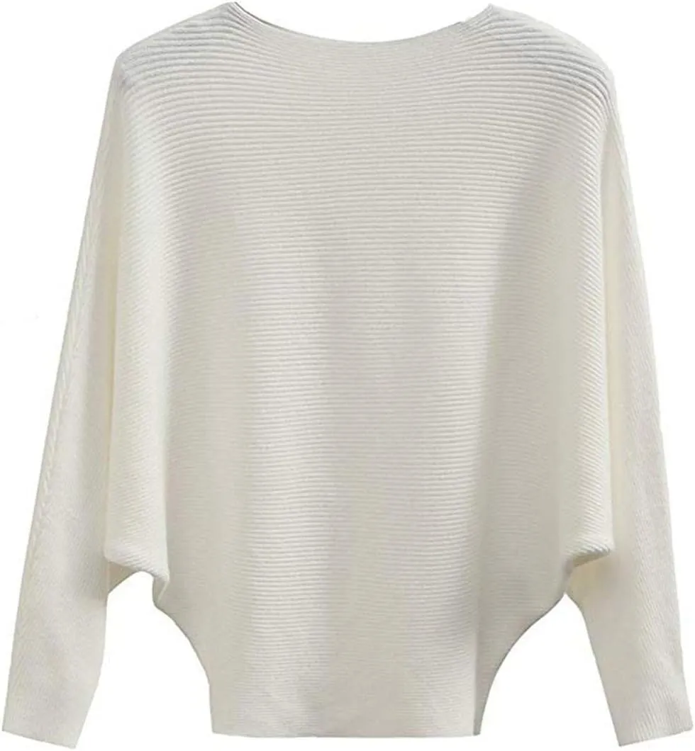 MAKARTHY Womens Striped Sweaters Batwing Sleeves Knitted Dolman Pullovers Tops Sweatershirts