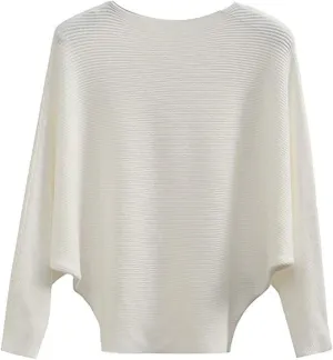 MAKARTHY Womens Striped Sweaters Batwing Sleeves Knitted Dolman Pullovers Tops Sweatershirts