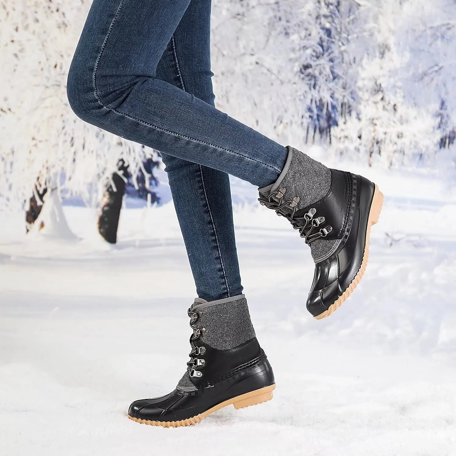 MaxMuxun Women's Duck Boots Waterproof Insulated Winter Snow Boots for Women Lace Up Mid Calf Saltwater Boots