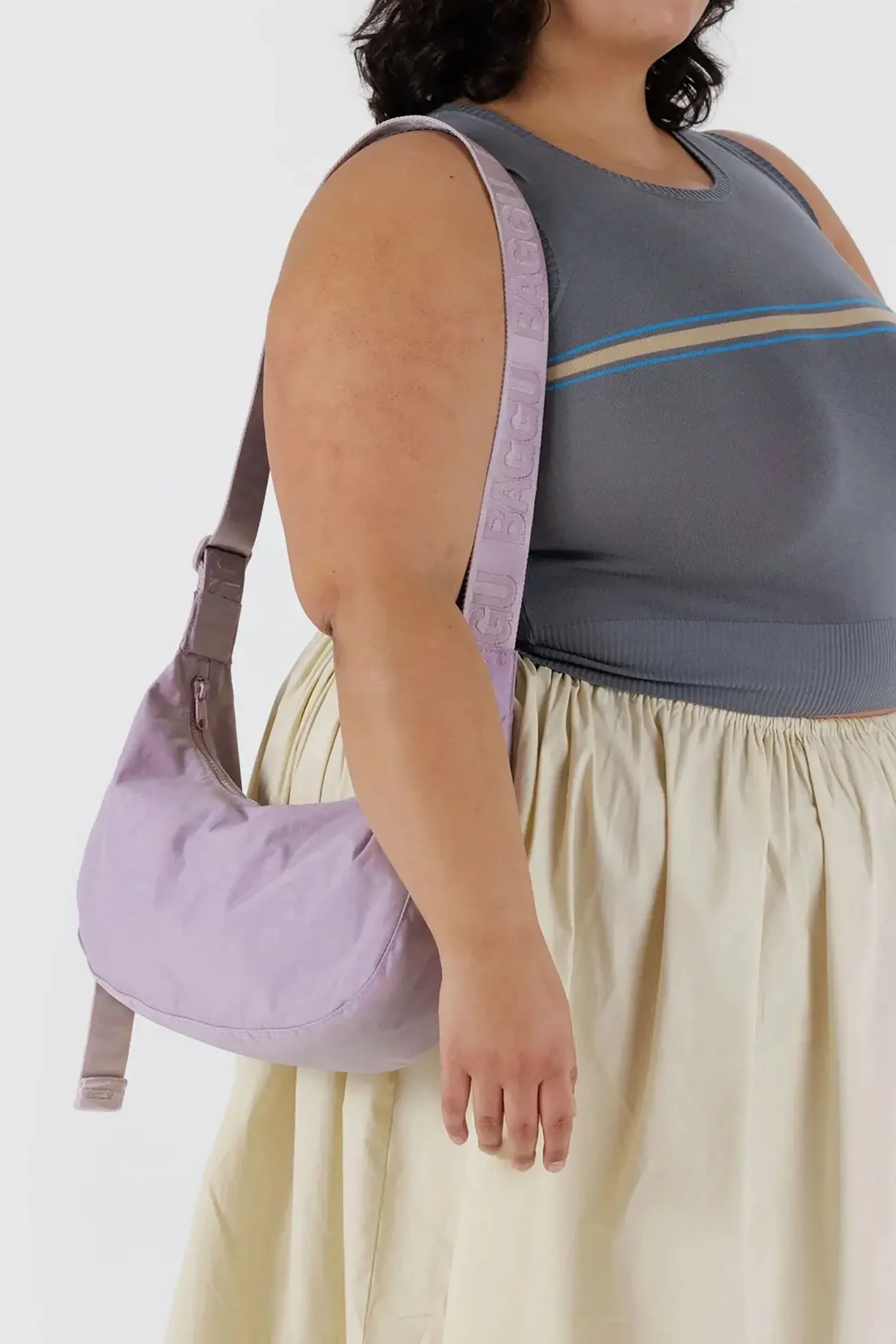 Medium Nylon Crescent Bag Dusty Pink