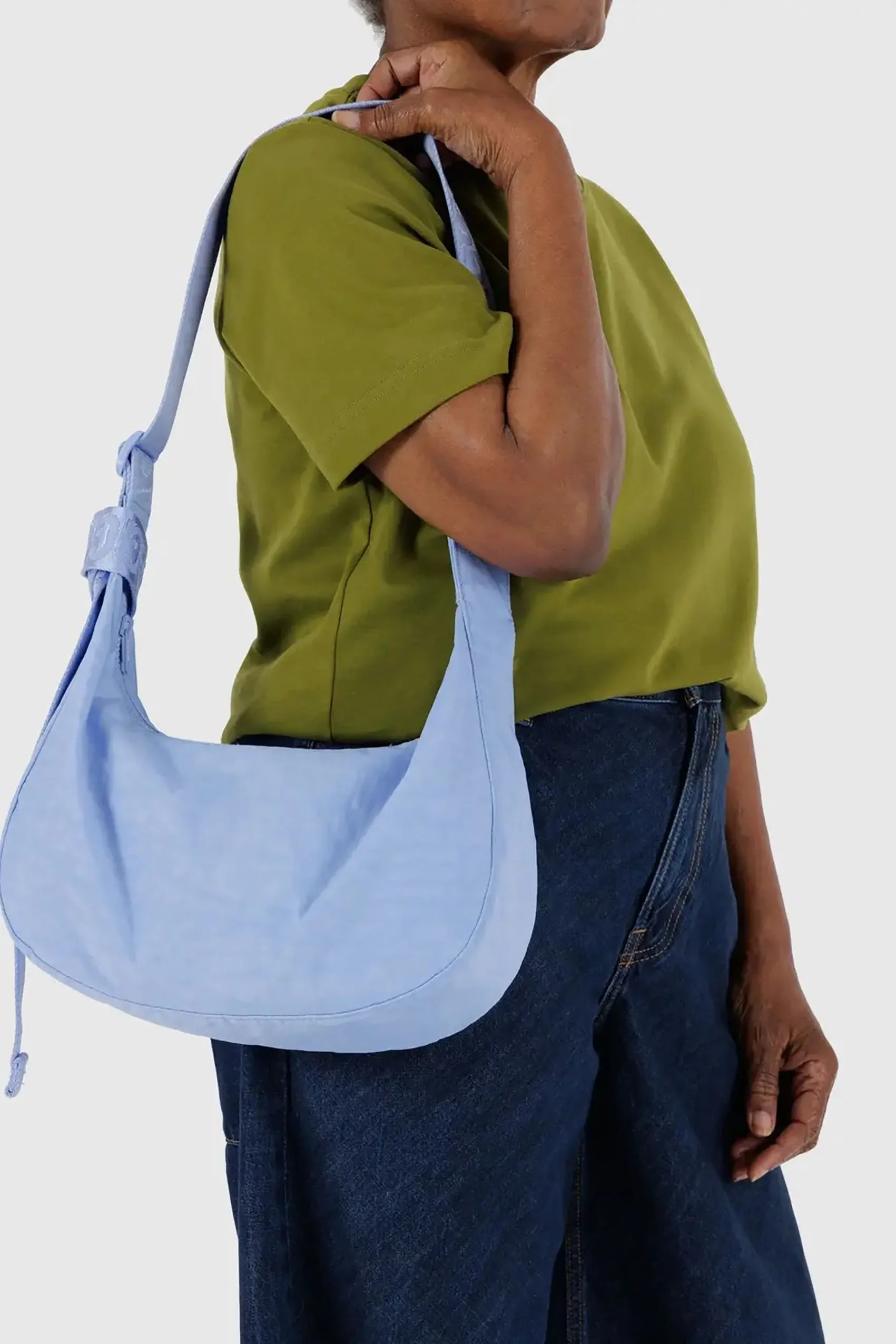 Medium Nylon Crescent Bag French Blue
