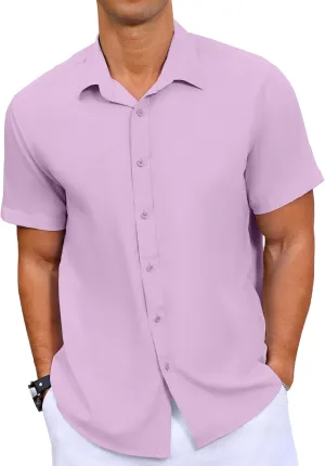 Mens Button Down Short Sleeve Shirt Casual Summer Wedding Untucked Dress Shirts