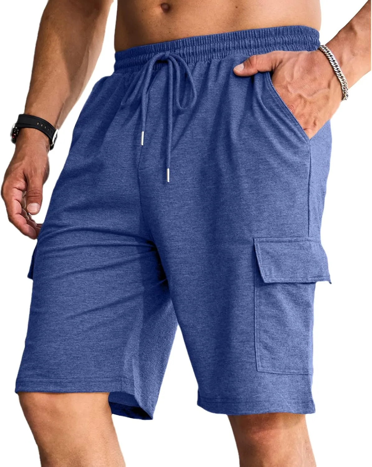 Men's Cargo Shorts Elastic Waist Outdoor Relaxed Fit Sport Shorts Jogger Lightweight Hiking Shorts with Pockets