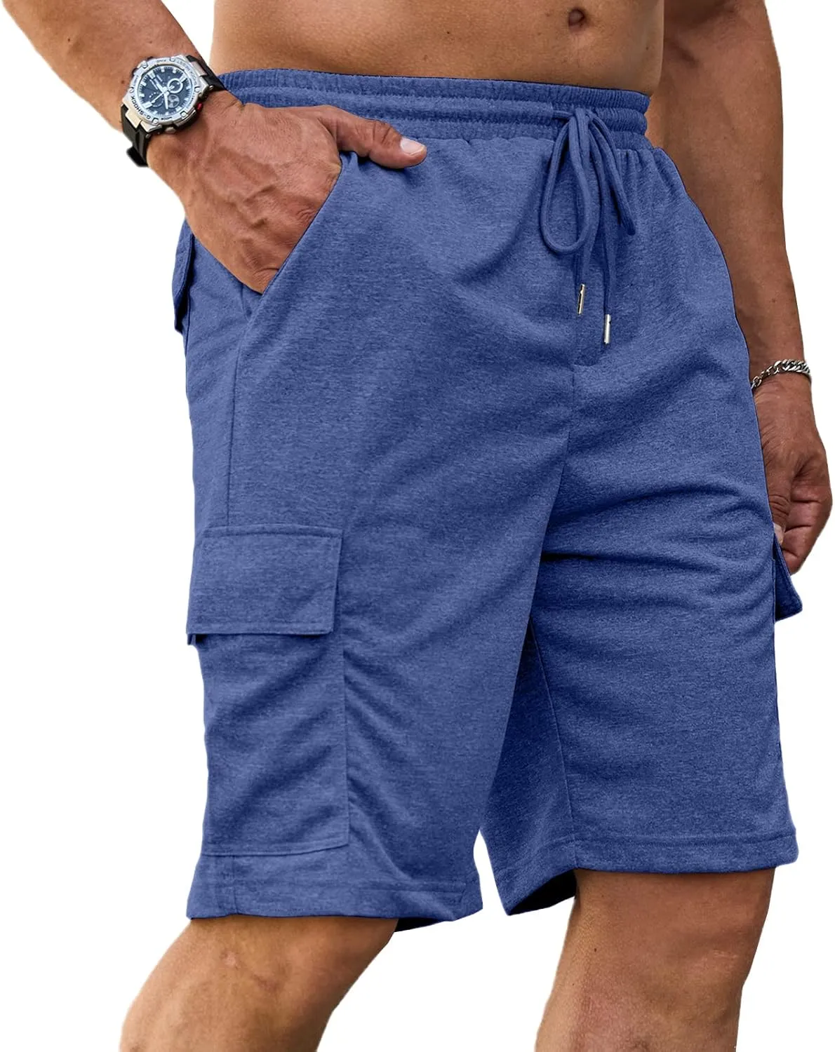 Men's Cargo Shorts Elastic Waist Outdoor Relaxed Fit Sport Shorts Jogger Lightweight Hiking Shorts with Pockets