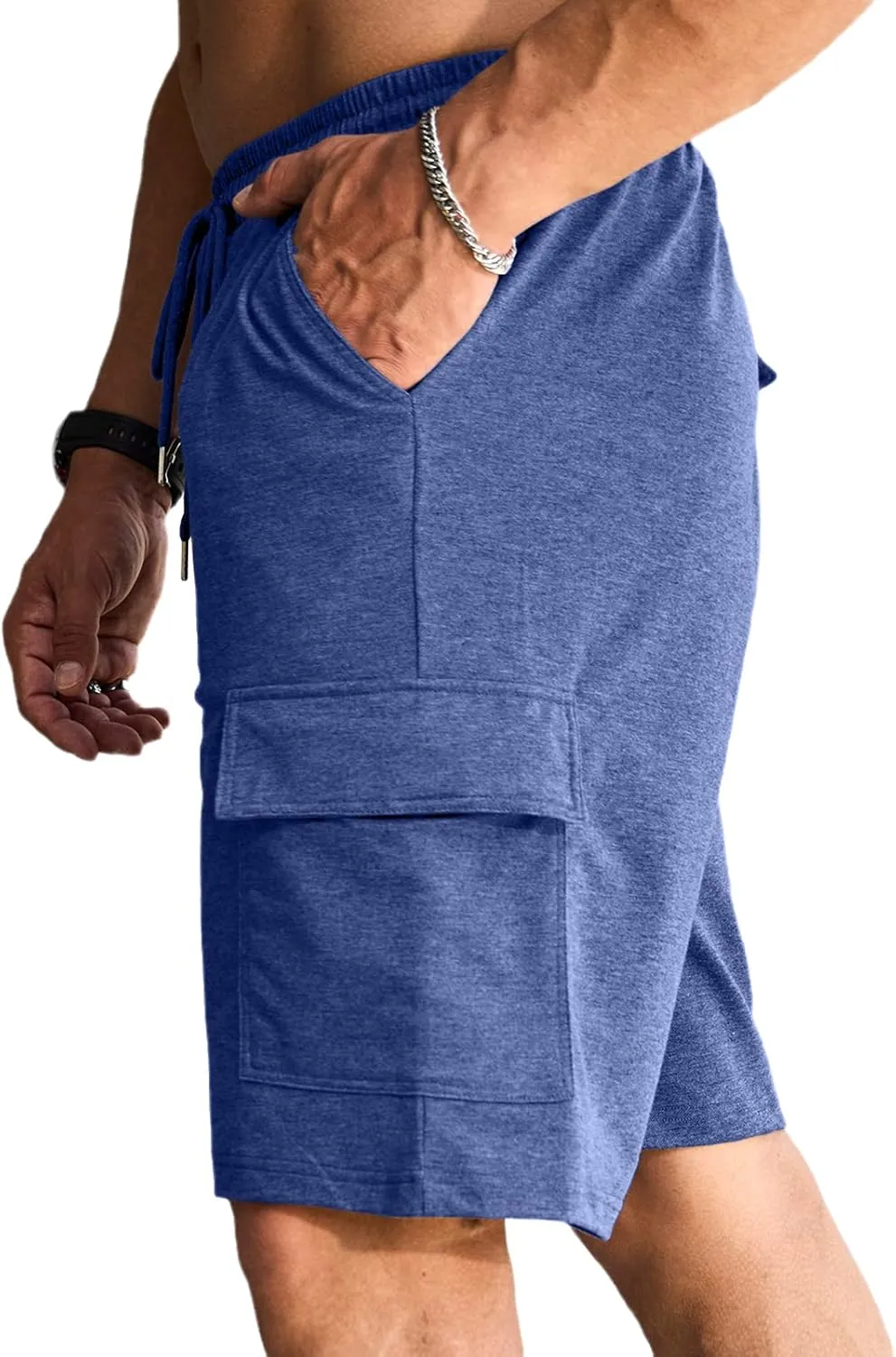 Men's Cargo Shorts Elastic Waist Outdoor Relaxed Fit Sport Shorts Jogger Lightweight Hiking Shorts with Pockets