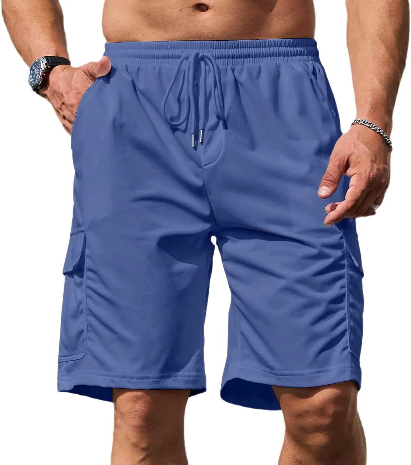 Men's Cargo Shorts Elastic Waist Outdoor Relaxed Fit Sport Shorts Jogger Lightweight Hiking Shorts with Pockets
