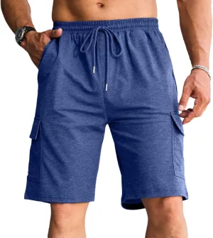 Men's Cargo Shorts Elastic Waist Outdoor Relaxed Fit Sport Shorts Jogger Lightweight Hiking Shorts with Pockets