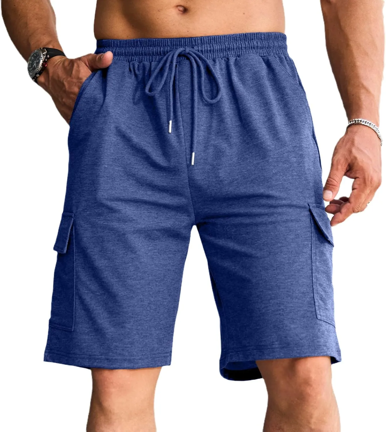 Men's Cargo Shorts Elastic Waist Outdoor Relaxed Fit Sport Shorts Jogger Lightweight Hiking Shorts with Pockets