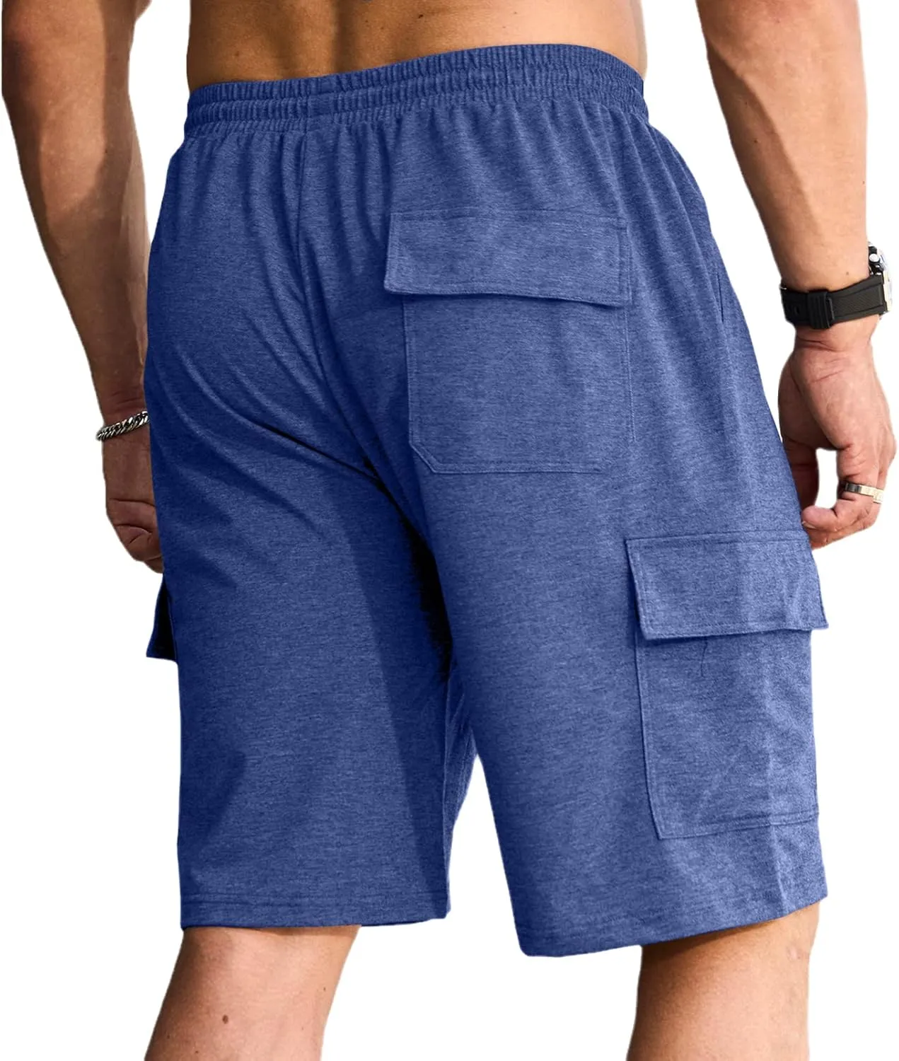 Men's Cargo Shorts Elastic Waist Outdoor Relaxed Fit Sport Shorts Jogger Lightweight Hiking Shorts with Pockets