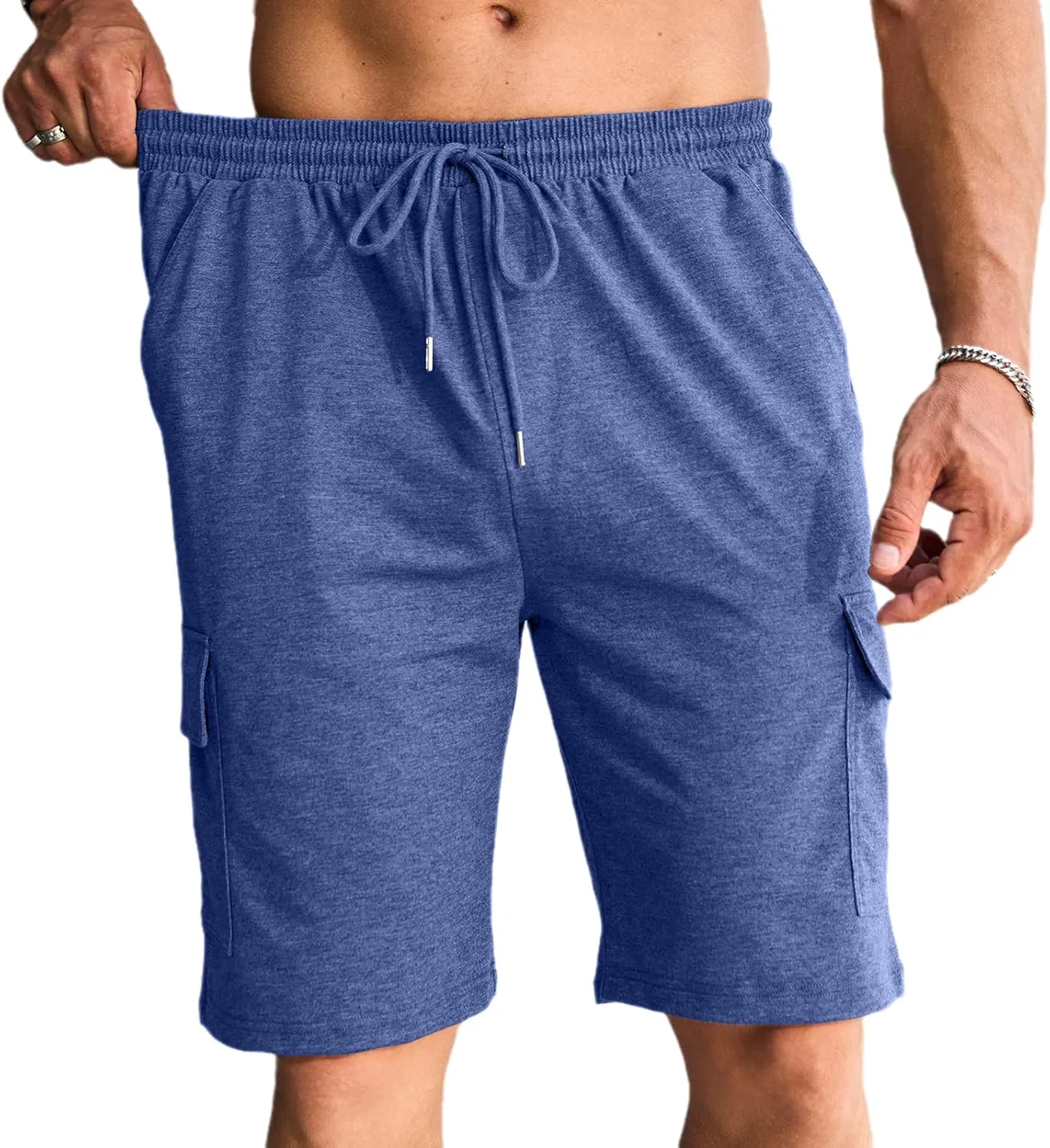 Men's Cargo Shorts Elastic Waist Outdoor Relaxed Fit Sport Shorts Jogger Lightweight Hiking Shorts with Pockets