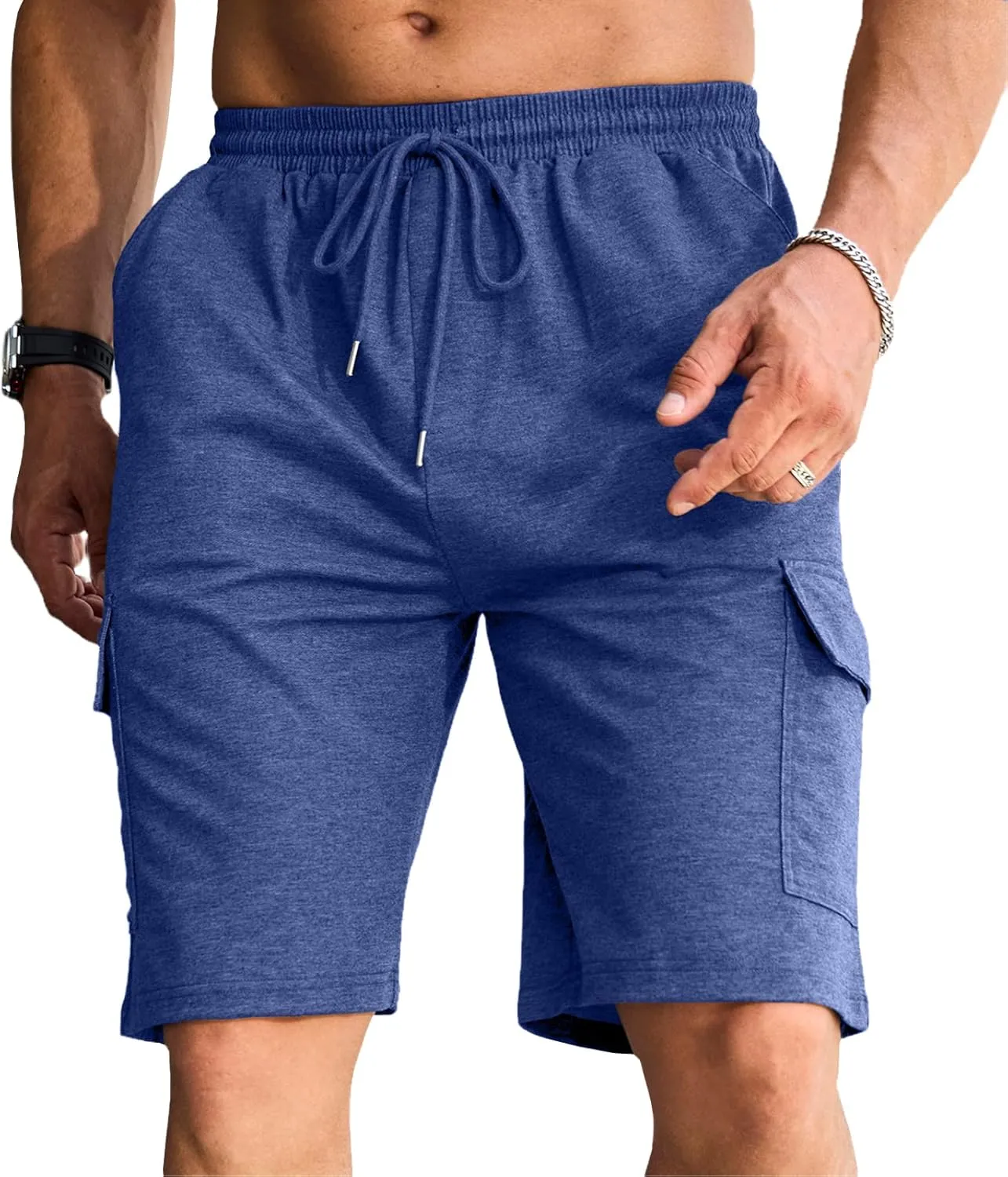 Men's Cargo Shorts Elastic Waist Outdoor Relaxed Fit Sport Shorts Jogger Lightweight Hiking Shorts with Pockets