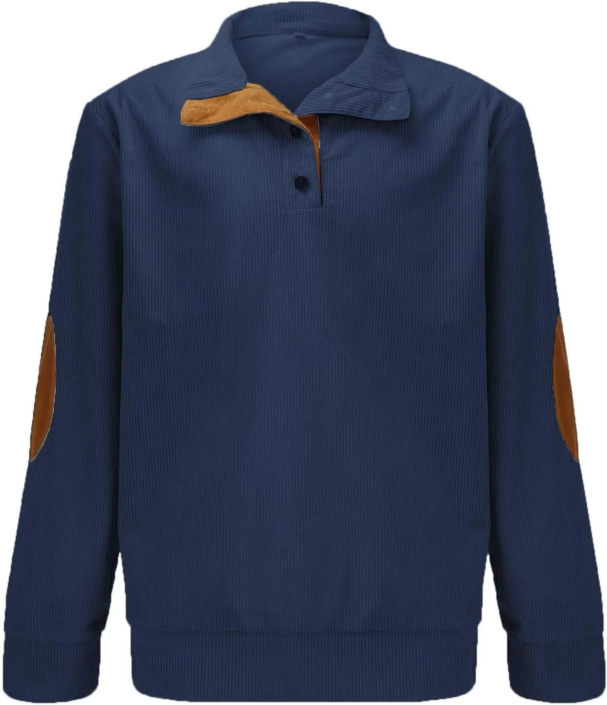 Mens Corduroy Shirts Casual Lapel Collar Button Up Pullover Mock Neck Long Sleeve Sweaters Casual Polo Sweatshirts