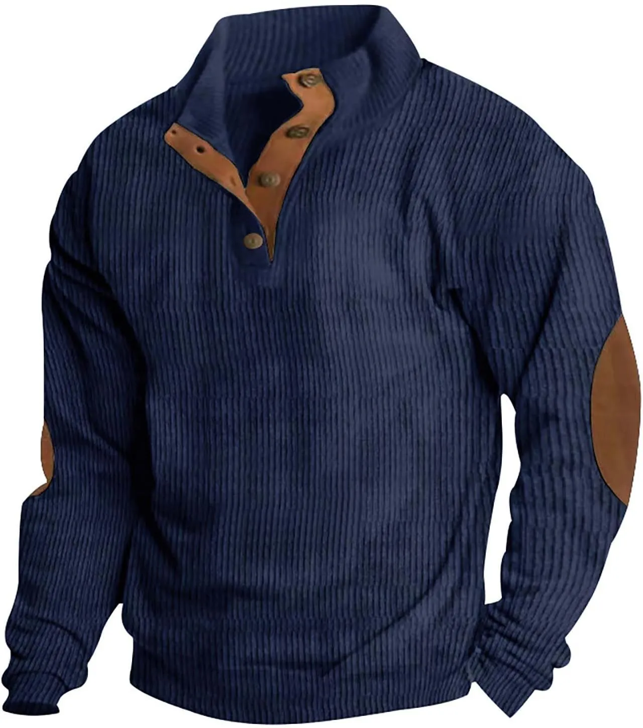 Mens Corduroy Shirts Casual Lapel Collar Button Up Pullover Mock Neck Long Sleeve Sweaters Casual Polo Sweatshirts