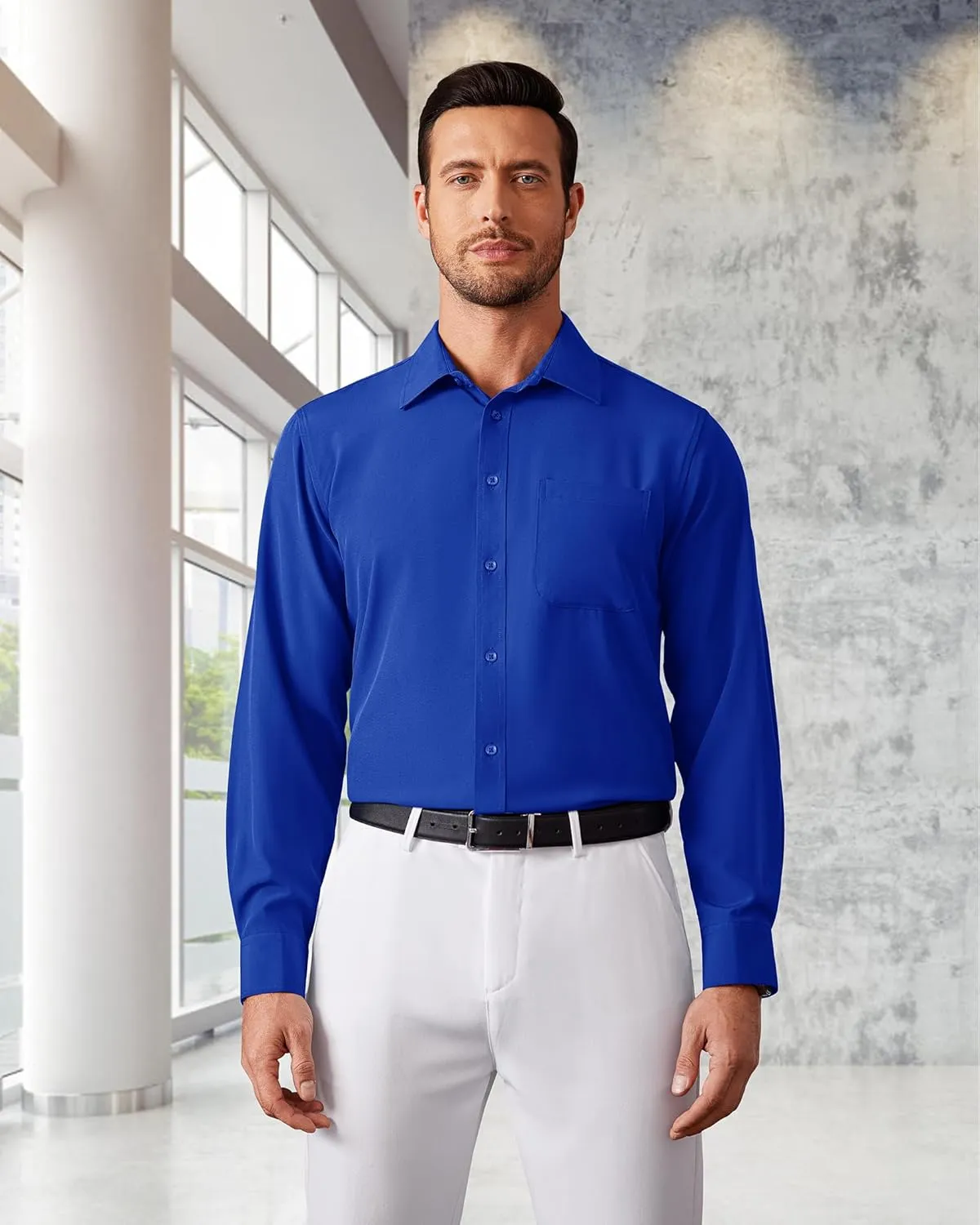 Men's Dress Shirts Long Sleeve Stretch Regular Fit Casual Formal Wedding Wrinkle Free Button Down Shirt with Pocket
