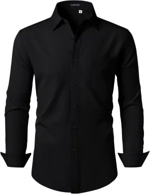 Men's Dress Shirts Long Sleeve Stretch Regular Fit Casual Formal Wedding Wrinkle Free Button Down Shirt with Pocket