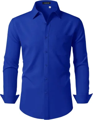 Men's Dress Shirts Long Sleeve Stretch Regular Fit Casual Formal Wedding Wrinkle Free Button Down Shirt with Pocket