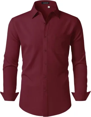 Men's Dress Shirts Long Sleeve Stretch Regular Fit Casual Formal Wedding Wrinkle Free Button Down Shirt with Pocket