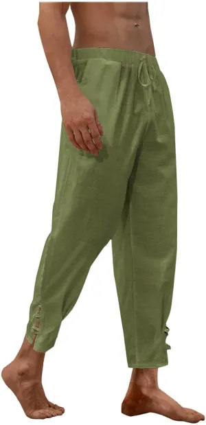 Men's Plus Size Casual Pants Drawstring Elastic Waist Straight Leg Trousers Summer Lightweight Beach Pant with Pockets