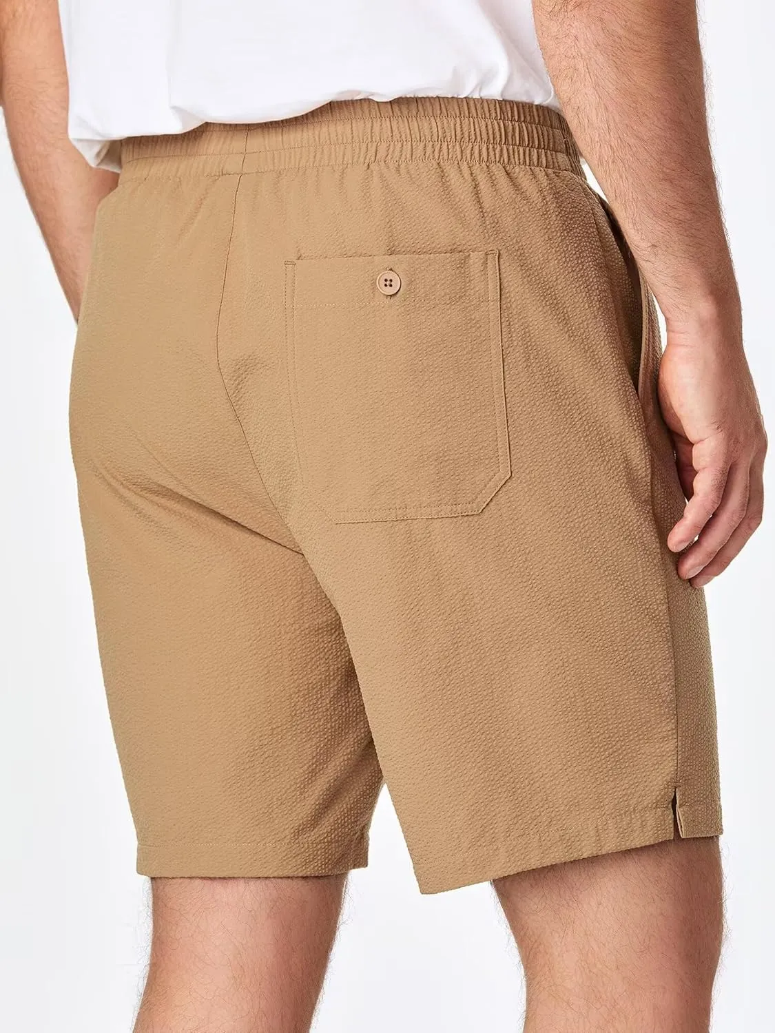 Mens Seersucker Shorts Casual Elastic Waist Drawstring Shorts Stretch Summer Beach Vacation Shorts with Pockets