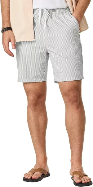 Mens Seersucker Shorts Casual Elastic Waist Drawstring Shorts Stretch Summer Beach Vacation Shorts with Pockets