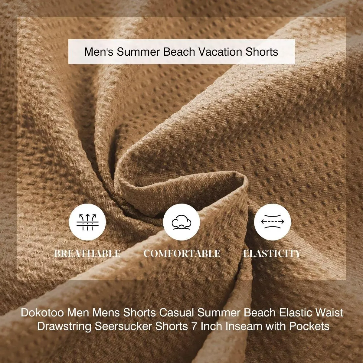 Mens Seersucker Shorts Casual Elastic Waist Drawstring Shorts Stretch Summer Beach Vacation Shorts with Pockets