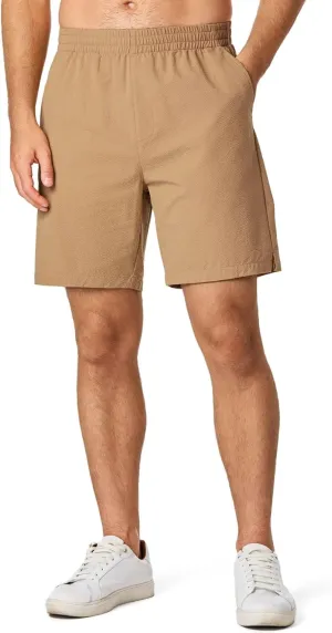 Mens Seersucker Shorts Casual Elastic Waist Drawstring Shorts Stretch Summer Beach Vacation Shorts with Pockets