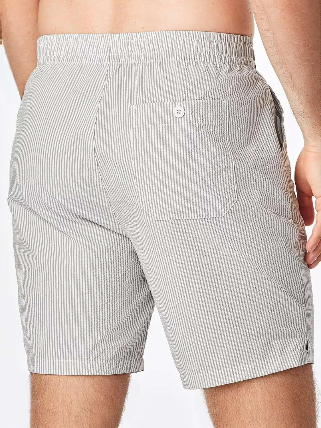 Mens Seersucker Shorts Casual Elastic Waist Drawstring Shorts Stretch Summer Beach Vacation Shorts with Pockets