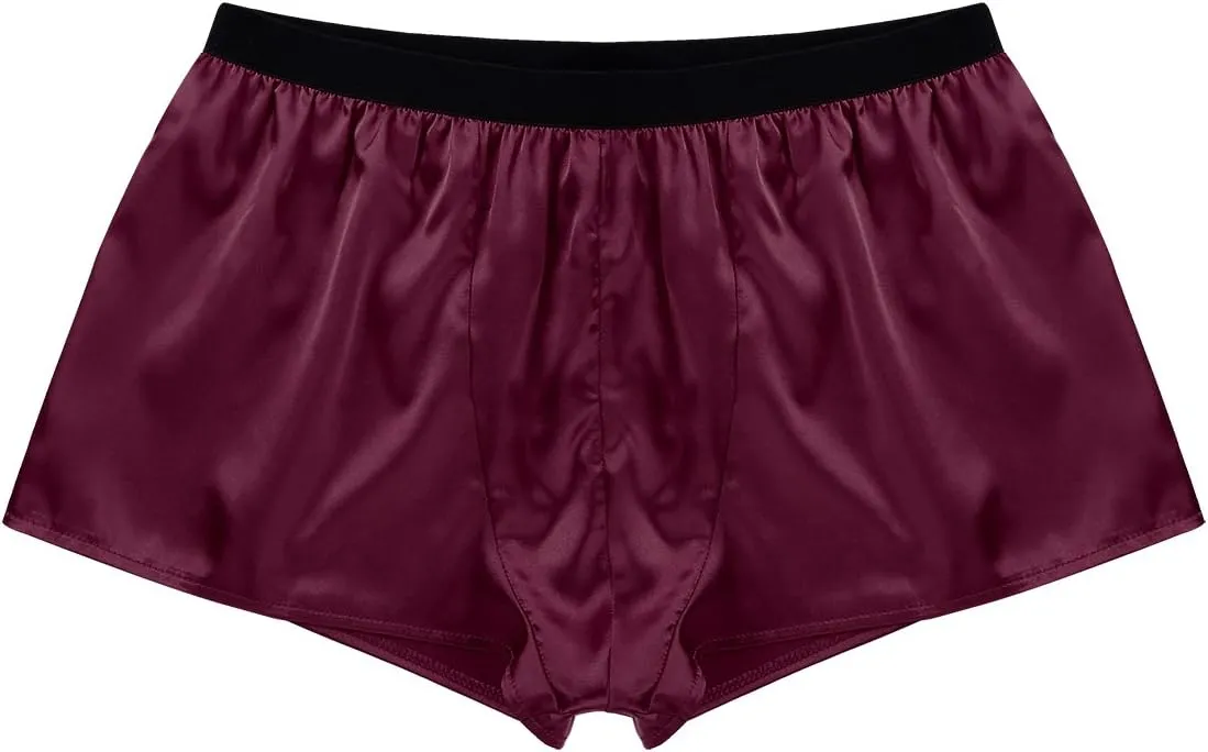 Men's Shiny Satin Boxer Shorts Silk Underwear Sleepwear Pajamas Shorts Beach Shorts