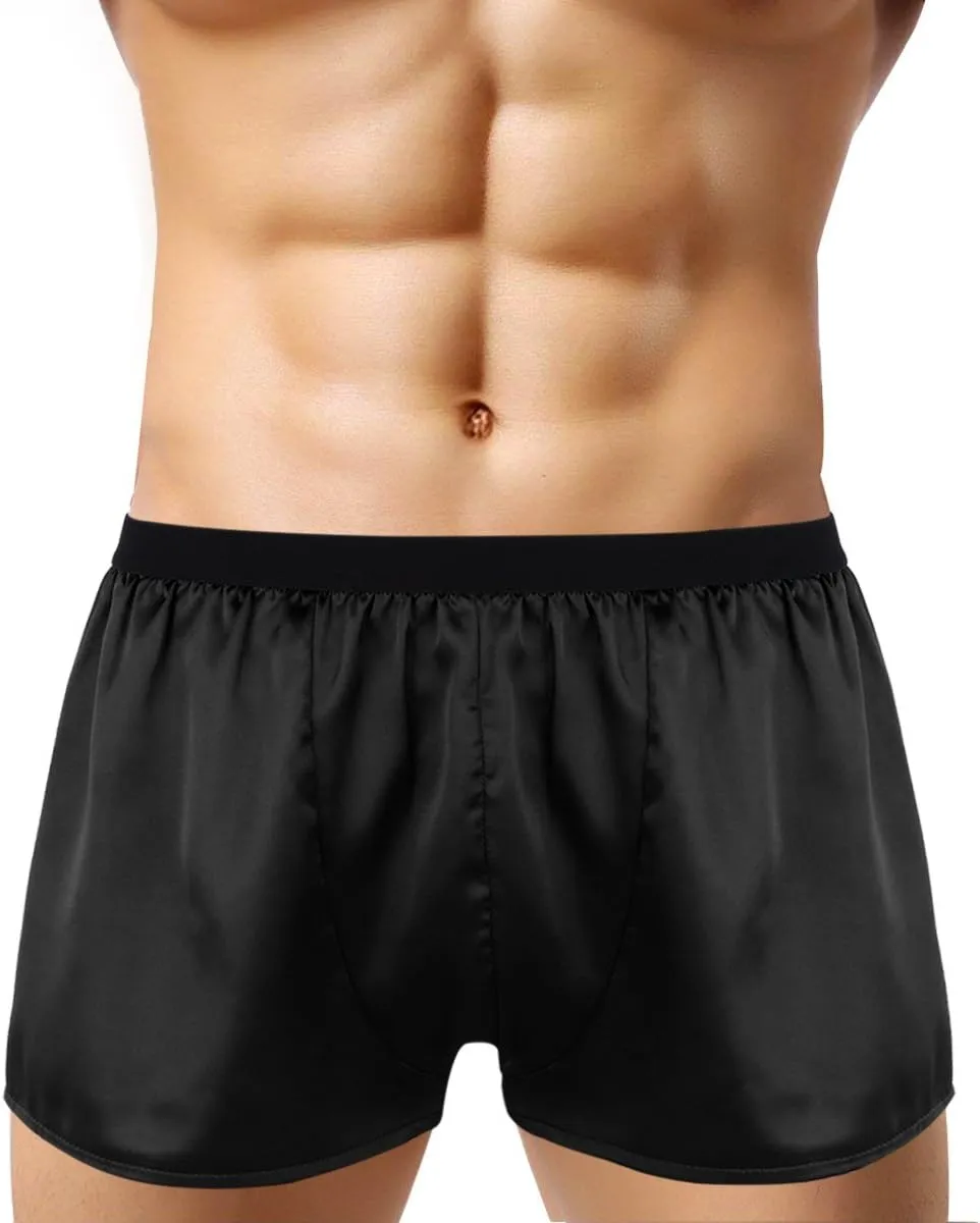 Men's Shiny Satin Boxer Shorts Silk Underwear Sleepwear Pajamas Shorts Beach Shorts