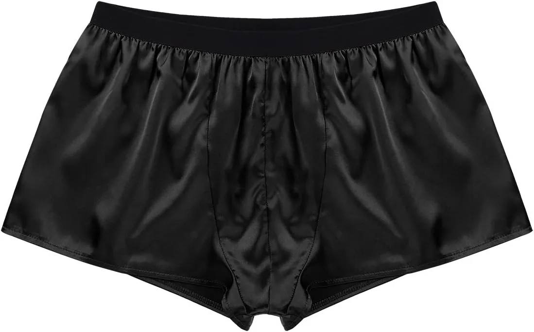 Men's Shiny Satin Boxer Shorts Silk Underwear Sleepwear Pajamas Shorts Beach Shorts