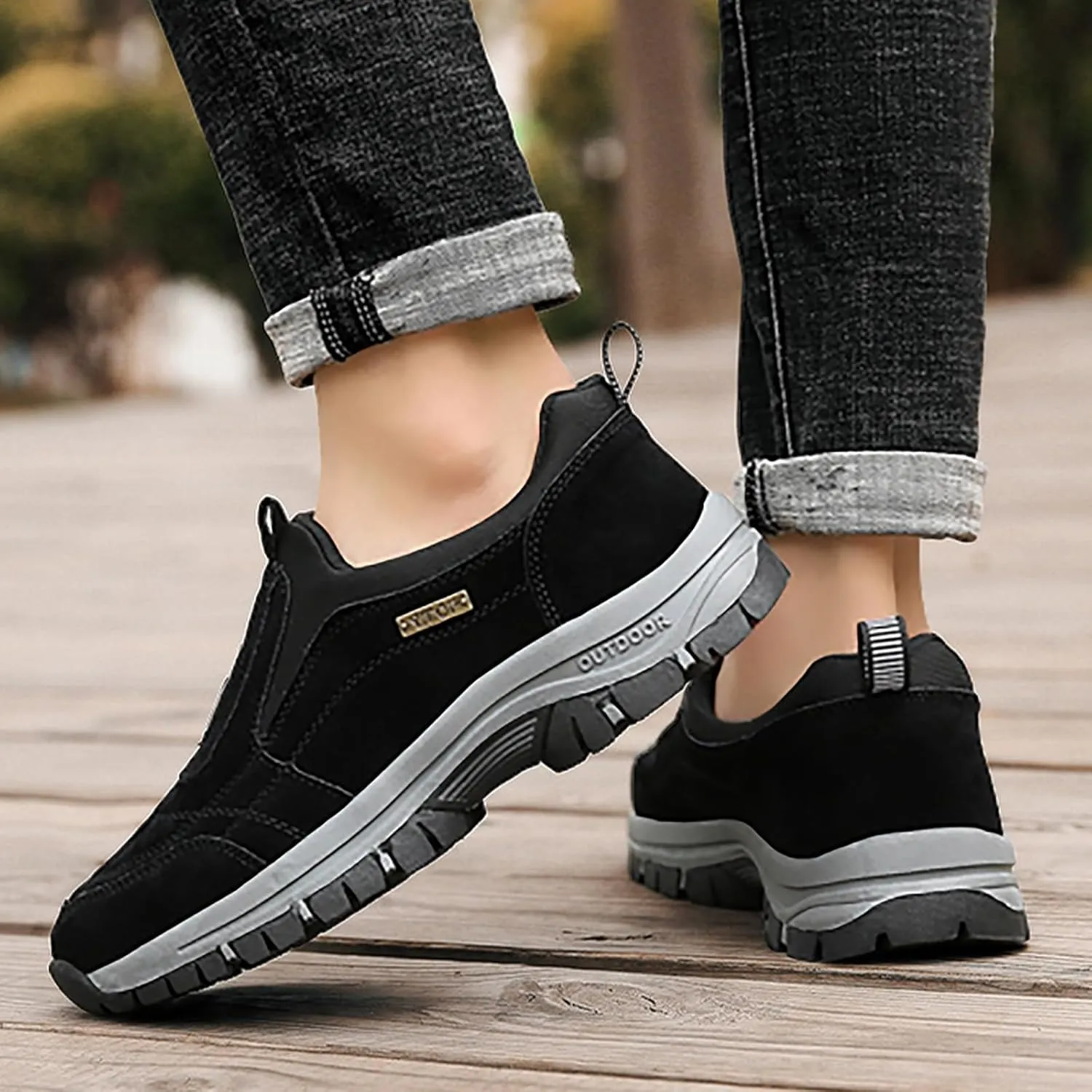 Men's White, Black, Grey Hiking Shoes - All Season, Flat Heel, Round Toe, Slip-On, Water Resistant, Slip-Resistant, Casual, Outdoor, Adult Men's Size